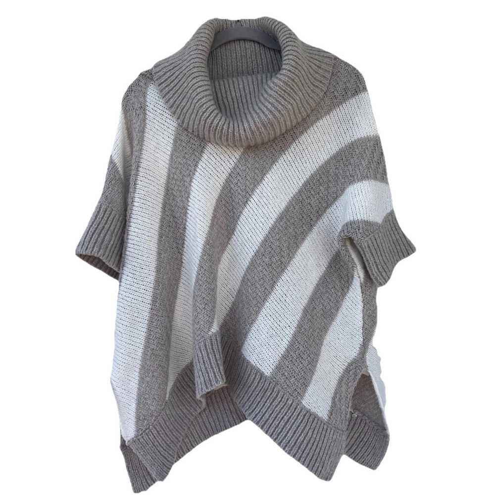 Old Navy Wool Blend Striped Cowl Neck Sweater Poncho size M/L | Cozy Knit - Picture 1 of 16